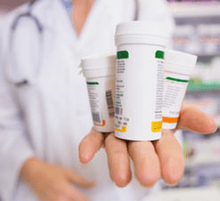 Pharmacist presenting medications