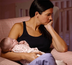 New mother with baby postpartum depression