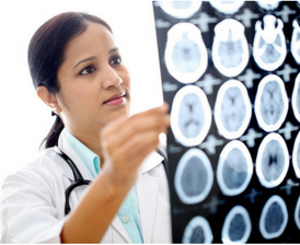 Doctor analyzing brain scans